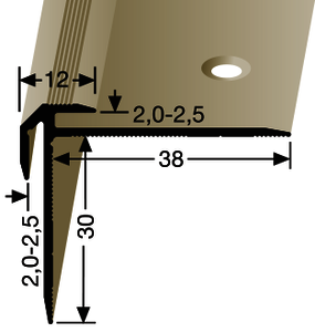 TKP832 (2,5mm/2,5mm) Treppenkante Alu silber F4 38,00 mm 30,00 mm 2,50 lfm